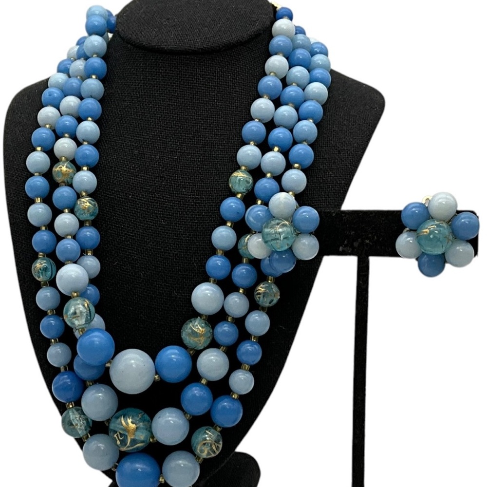 Elegant Blue Beaded Necklace and Ring Set